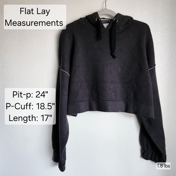 ZARA Knit Cropped Hooded Sweater Warm Gray Oversized Fit Cozy Core Hoodie M - Picture 7 of 9